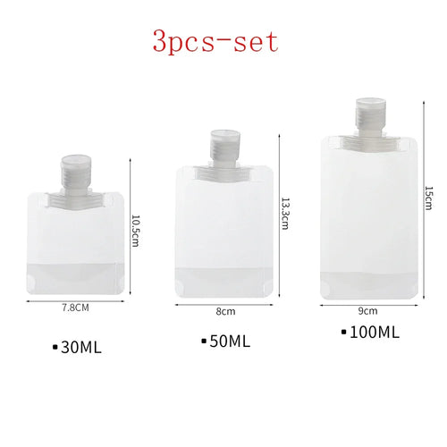 3PCS Travel Portable Size Refillable Empty Squeeze Pouch 30/50/100Ml Cosmetic Lotion Shower Gel Shampoo Dispenser Leakproof Bag